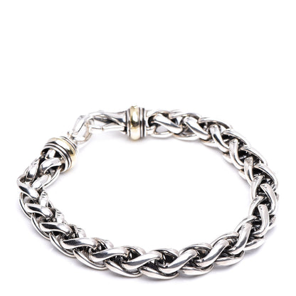 David Yurman Sterling Silver 18K Yellow Gold 8mm Wheat Chain Bracelet 1 of 5
