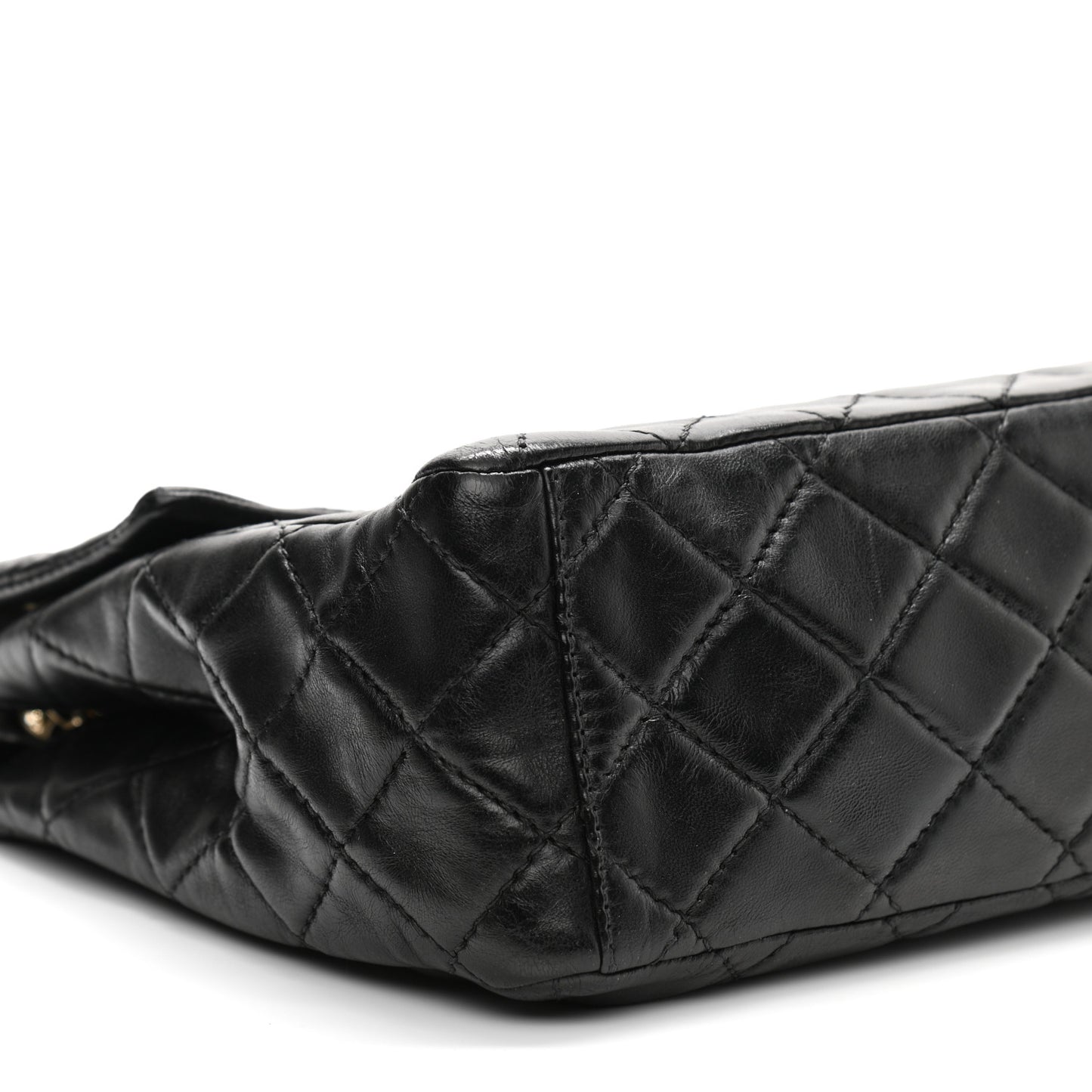 Washed Lambskin Quilted Maxi Single Flap Black