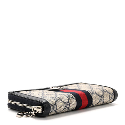 Gucci GG Supreme Monogram Textured Dollar Calfskin Web Ophidia Zip Around Wallet Beige Blue 4 of 9