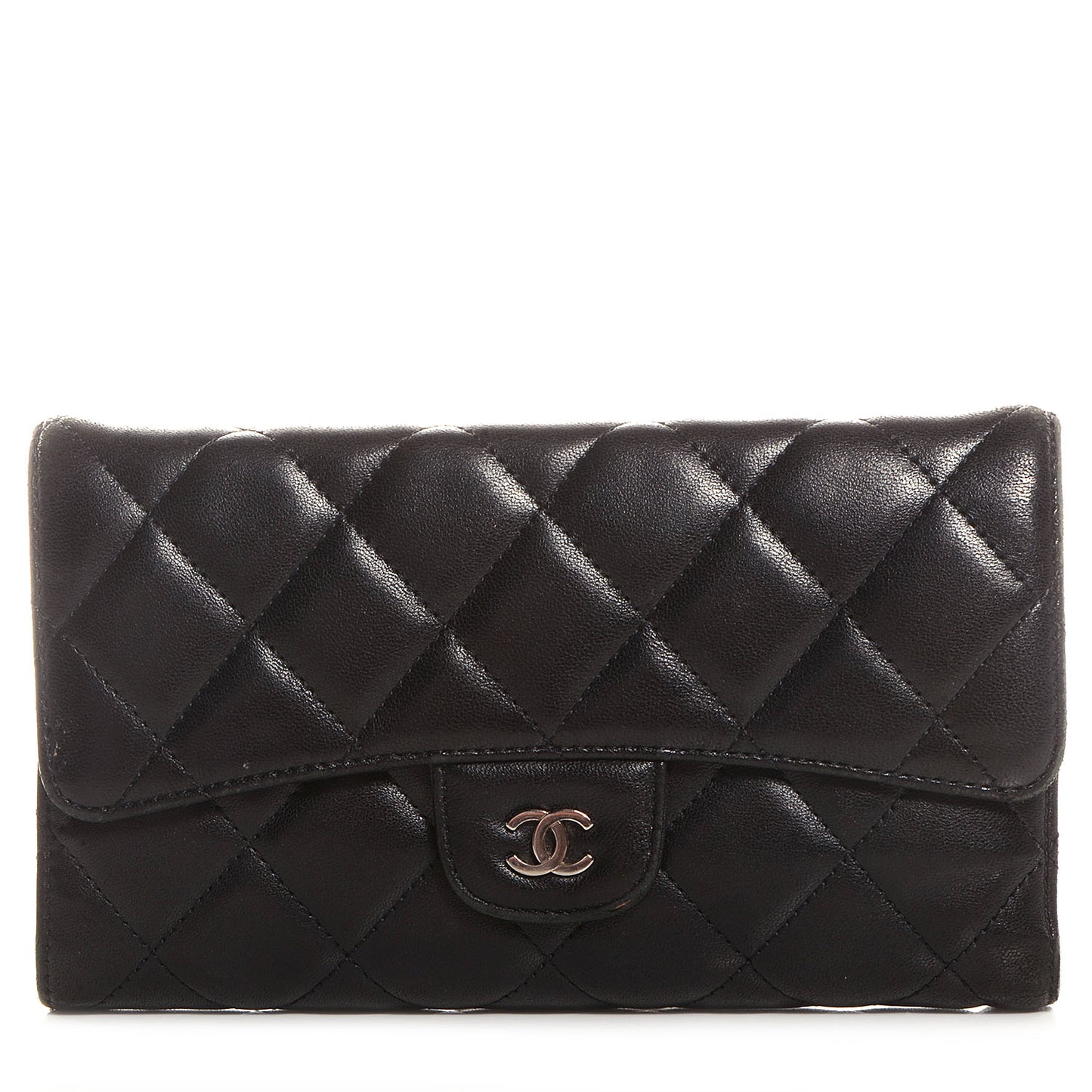 Lambskin Quilted Large Flap Wallet Black
