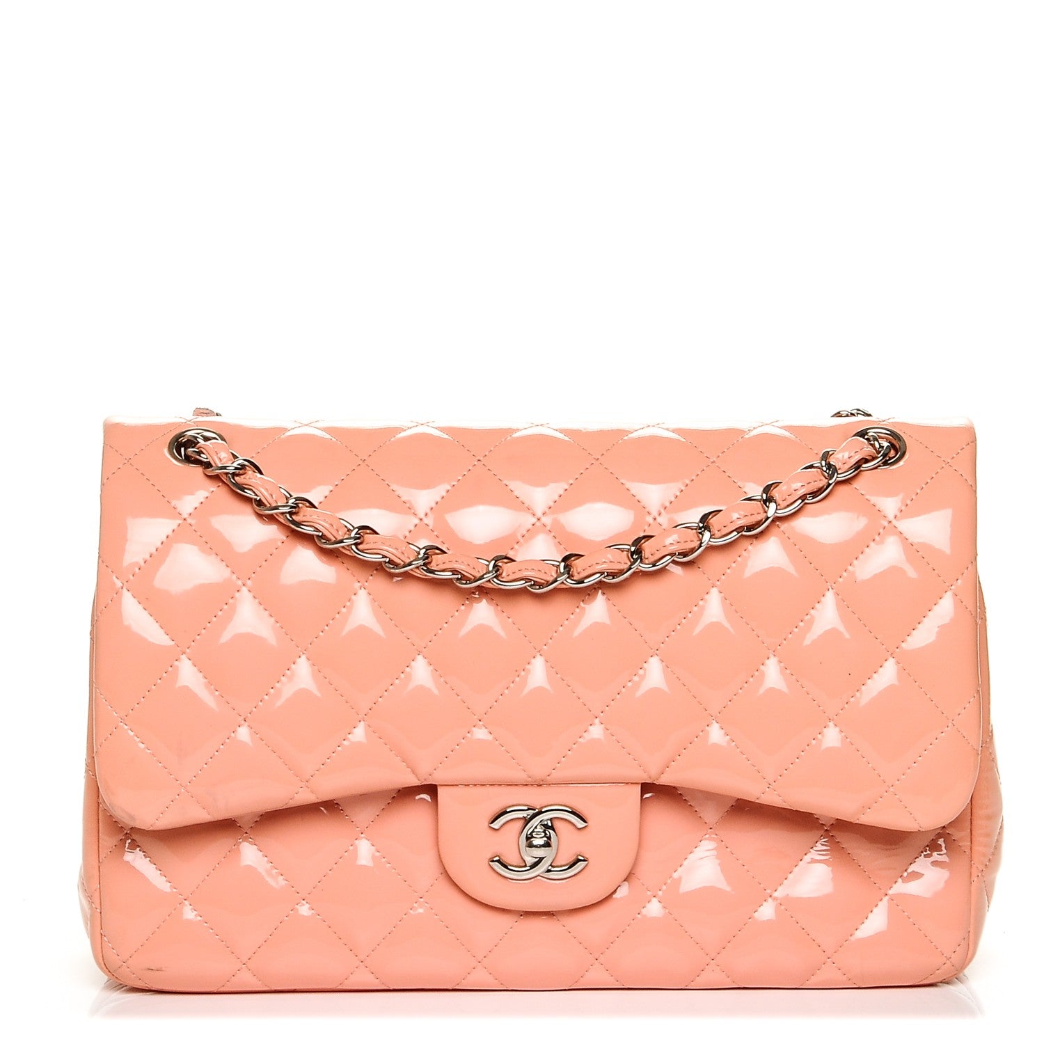 Chanel Patent Quilted Jumbo Double Flap Pink 1 of 7