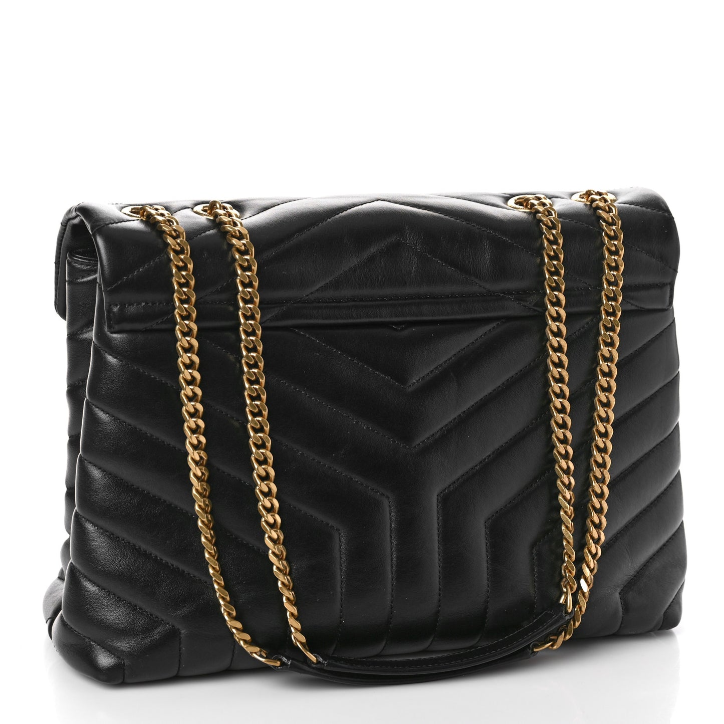 Calfskin Y Quilted Monogram Medium Loulou Chain Satchel Black