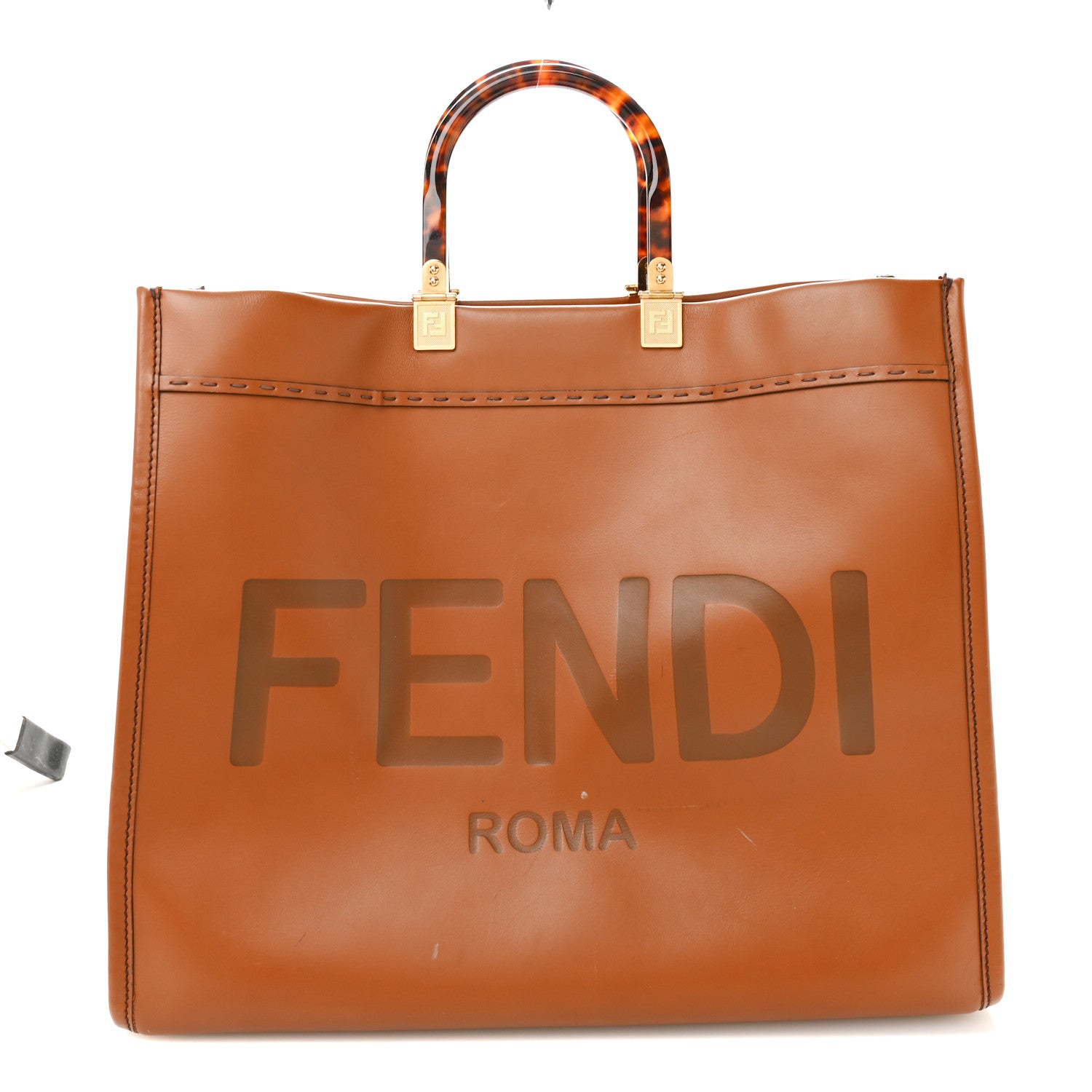 Fendi Vitello King Plexiglass Large Fendi Sunshine Shopper Tote Cuoio 1 of 13