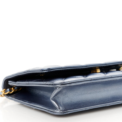 Chanel Metallic Lambskin Wallet On Chain WOC Dark Blue 10 of 12