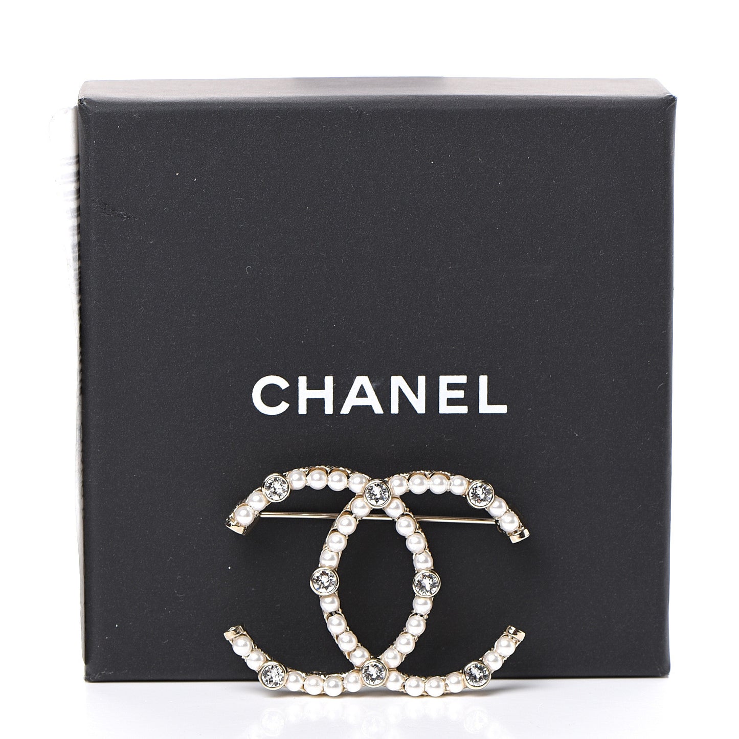 Pearl Crystal CC Brooch Gold