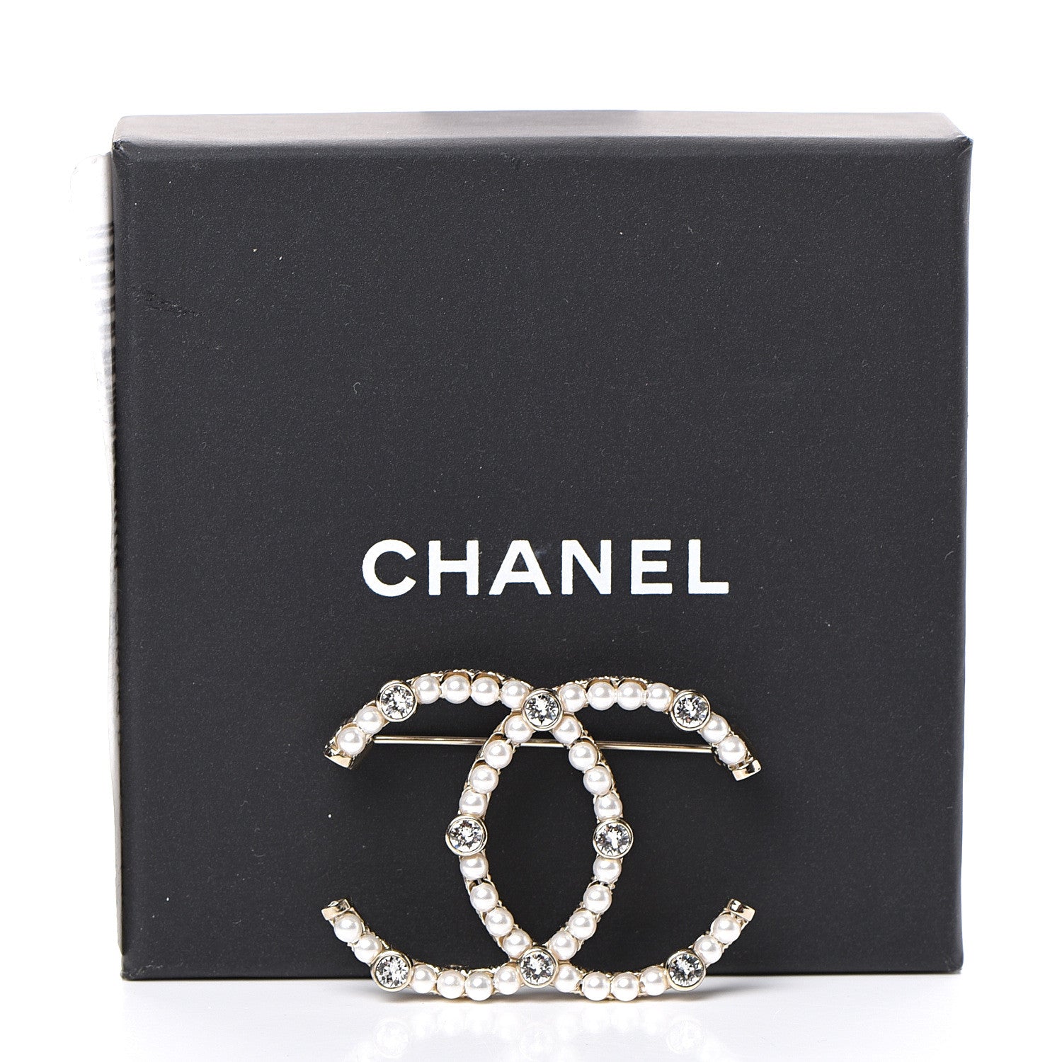 Chanel Pearl Crystal CC Brooch Gold 4 of 4
