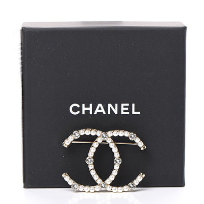 Chanel Pearl Crystal CC Brooch Gold 4 of 4