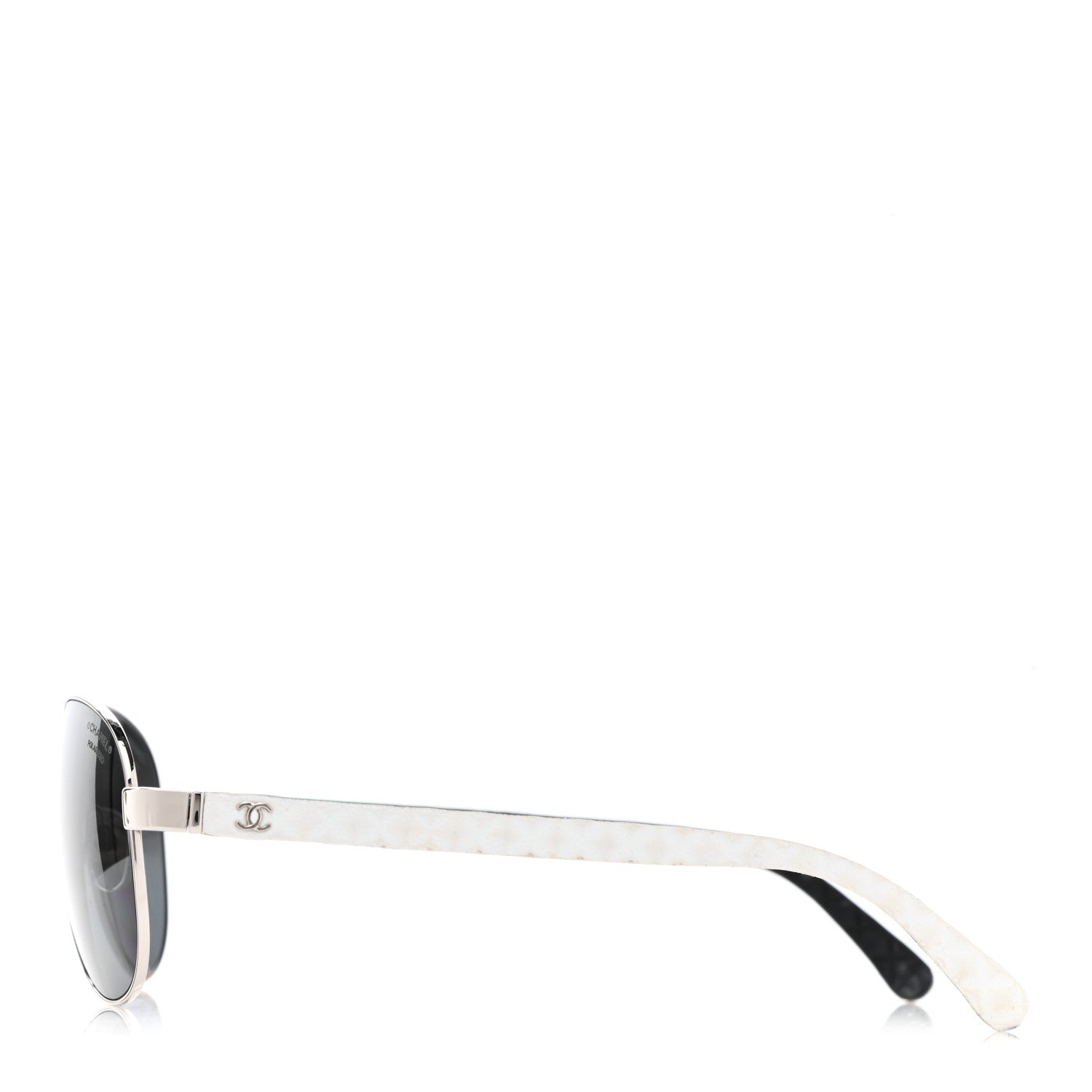 Chanel Lambskin Quilted CC Aviator Sunglasses 4195-Q White Silver 3 of 9