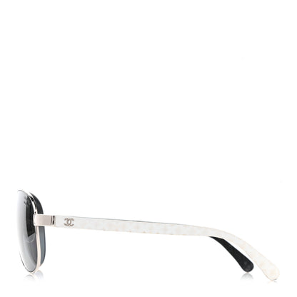 Chanel Lambskin Quilted CC Aviator Sunglasses 4195-Q White Silver 3 of 9