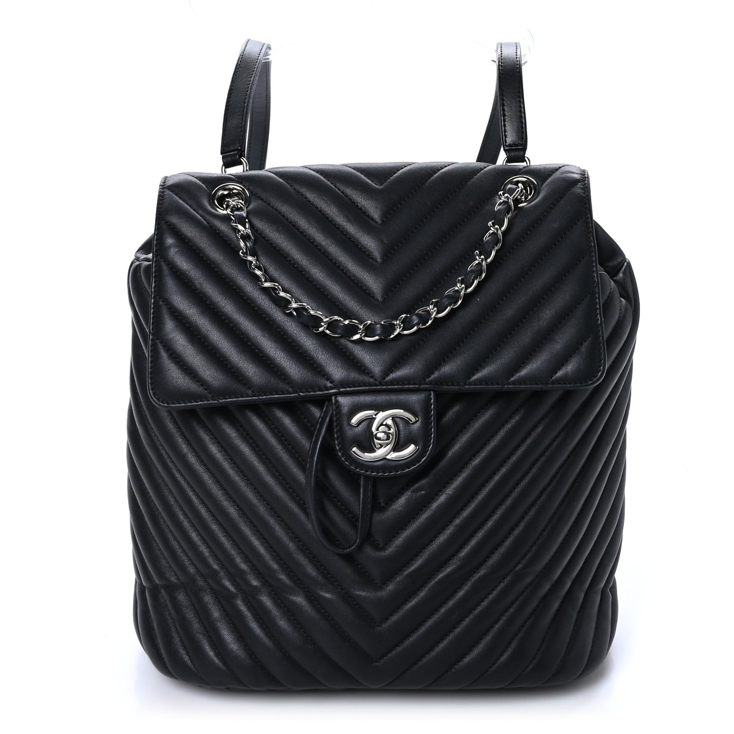 Calfskin Chevron Quilted Large Urban Spirit Backpack Black