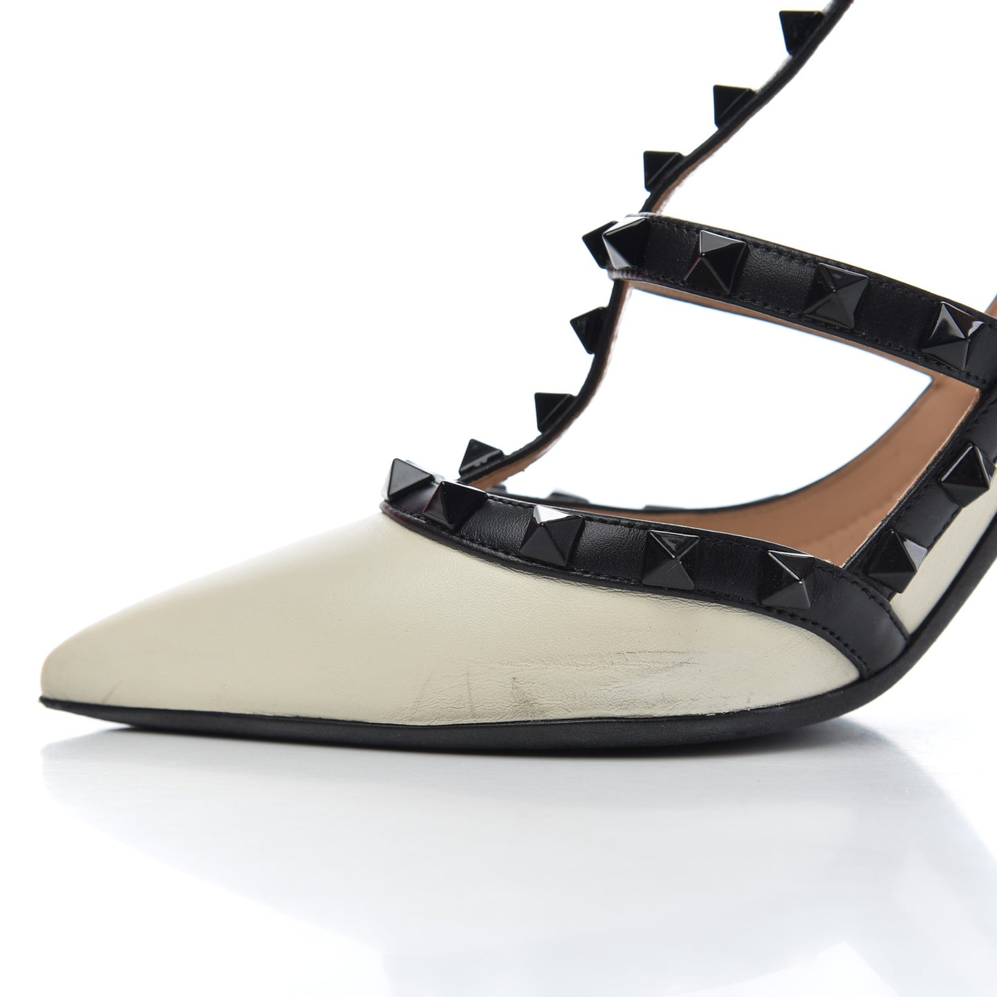Calfskin Rockstud Ankle Strap 100mm Pumps 37.5 Light Ivory Black
