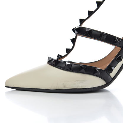 Valentino Garavani Calfskin Rockstud Ankle Strap 100mm Pumps 37.5 Light Ivory Black 8 of 24