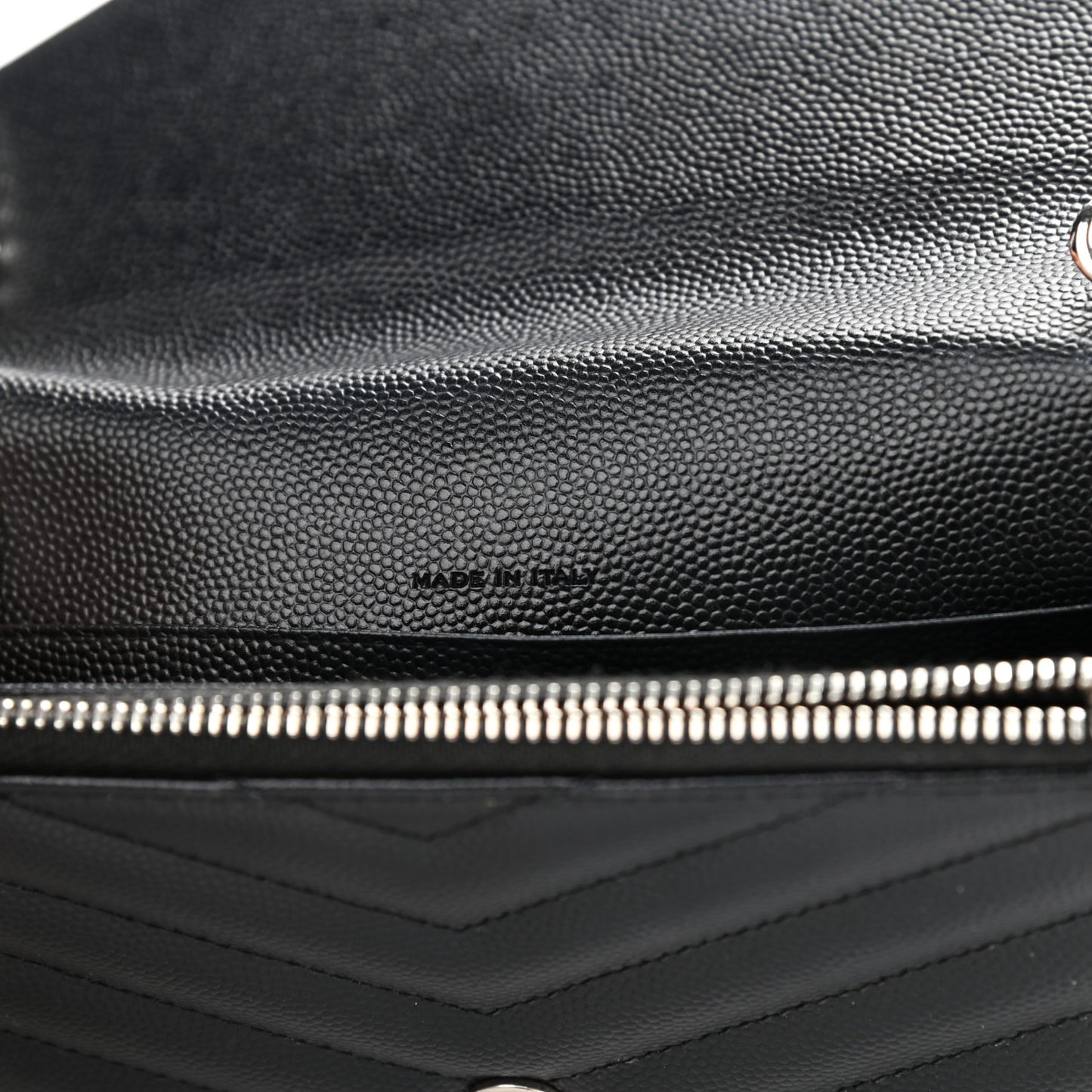 Grain De Poudre Matelasse Chevron Monogram Envelope Chain Wallet Black