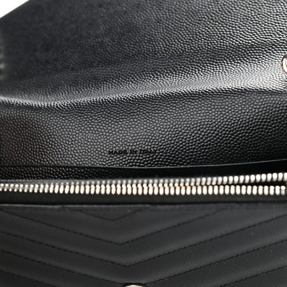 Saint Laurent Grain De Poudre Matelasse Chevron Monogram Envelope Chain Wallet Black 6 of 8