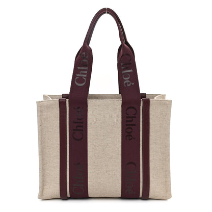Chloe Cotton Calfskin Medium Woody Ribbon Tote Burgundy 1 of 10