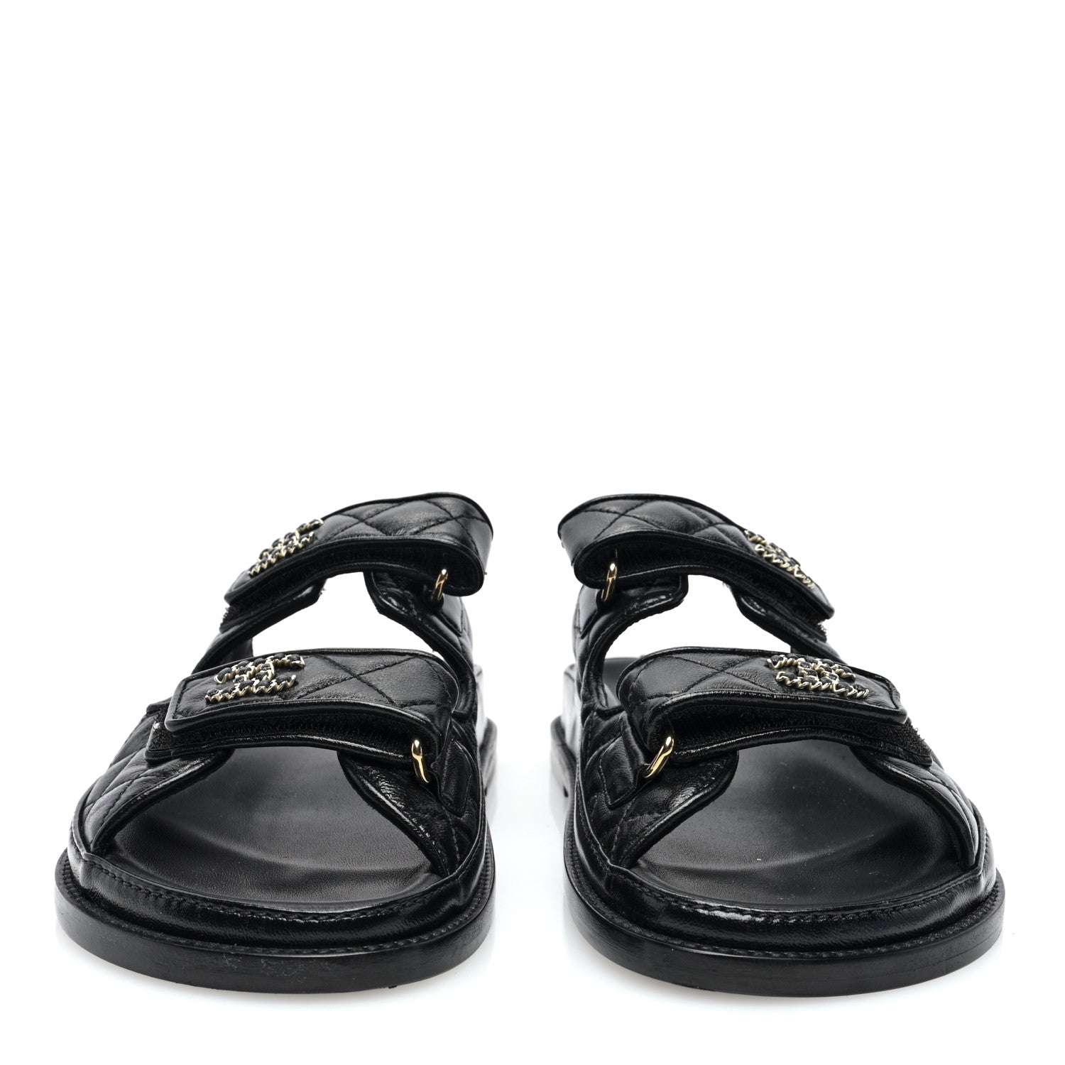 Chanel Lambskin Quilted Velcro Dad Chain CC Slide Sandals 36.5 Black 3 of 7