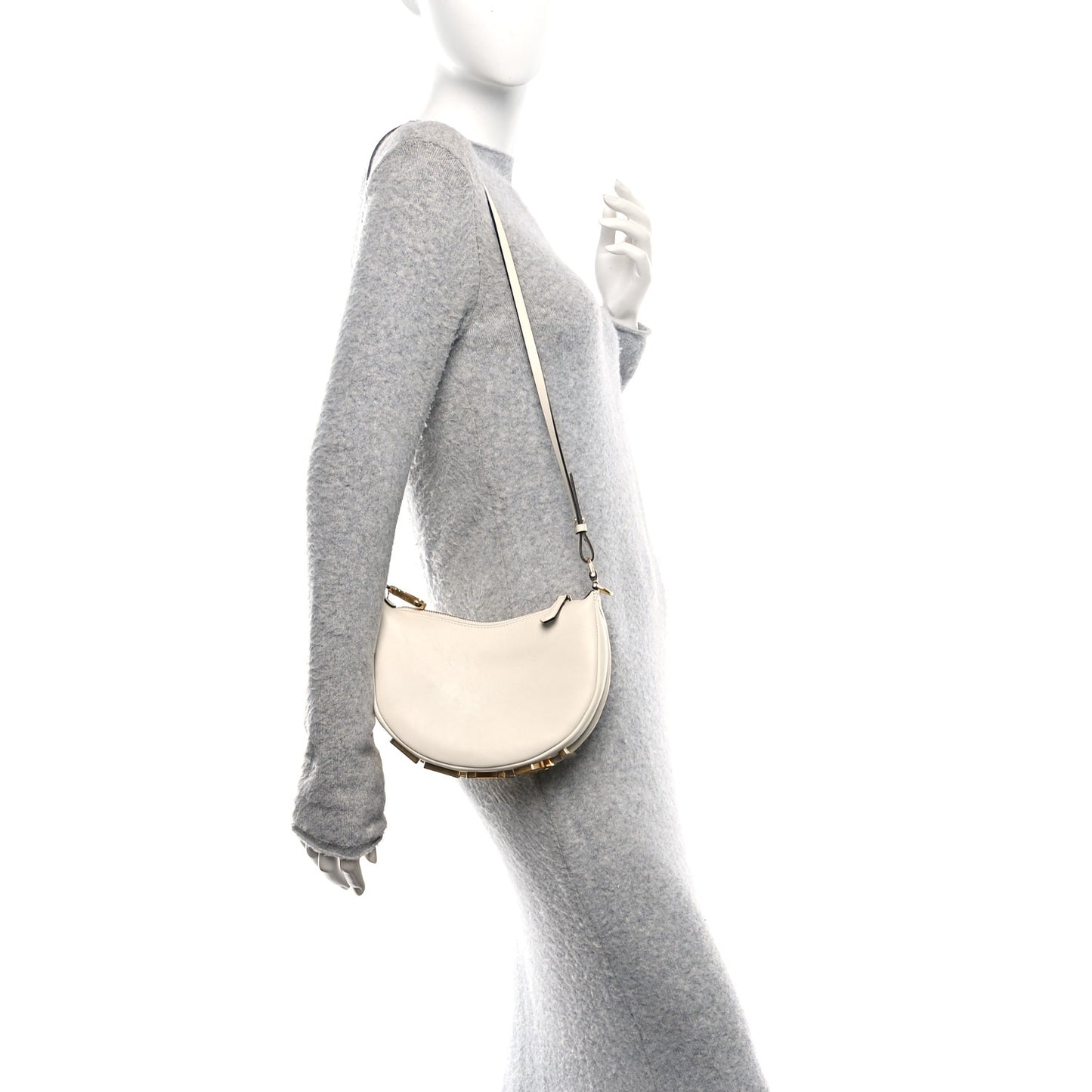 Vitello Grace Matte Mini Fendigraphy Hobo Bag White Ice