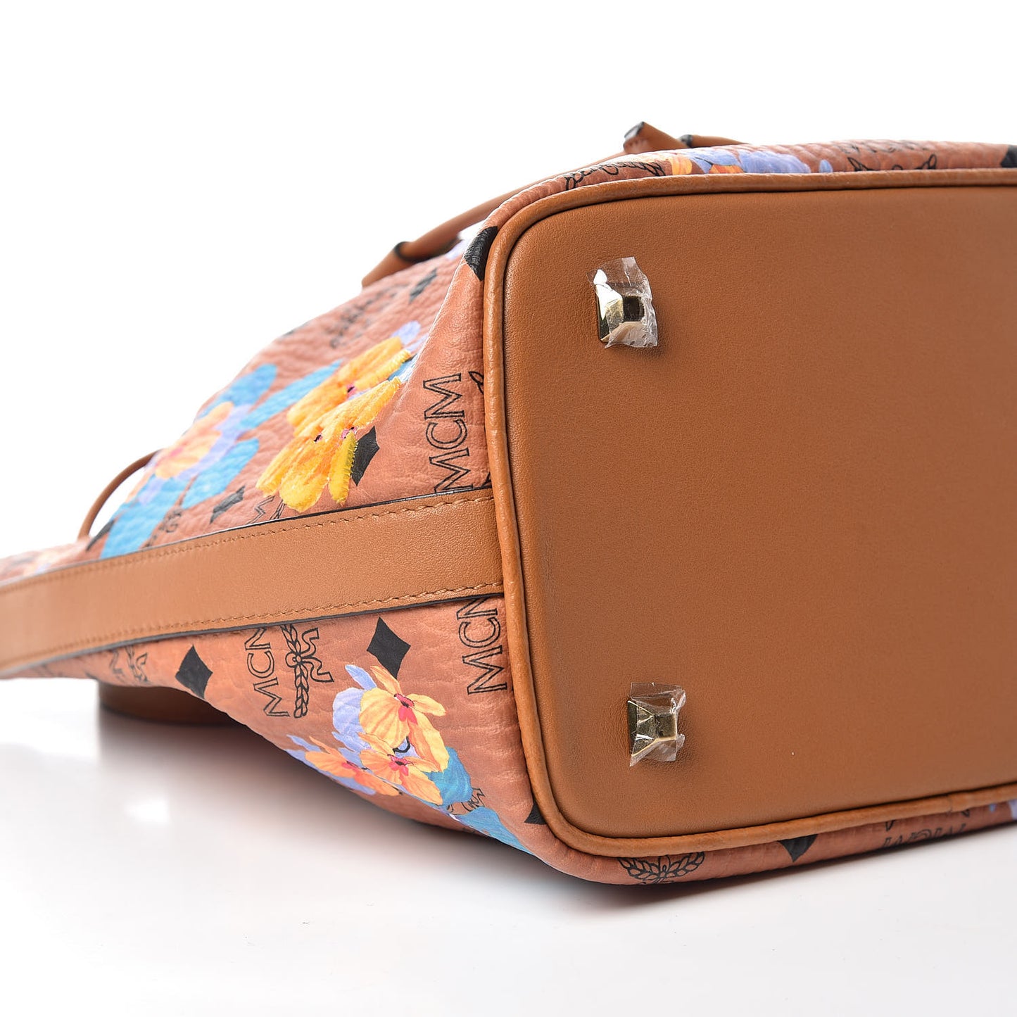 Visetos Floral Print Small Drawstring Bucket Bag Cognac