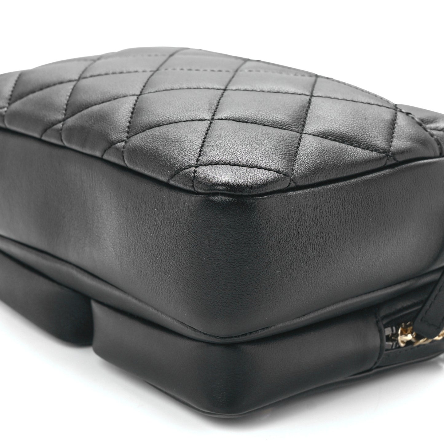 Calfskin Quilted Small Camera Case Black