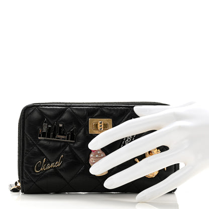Chanel Aged Calfskin Quilted Small New York Charms 2.55 Reissue Zip Around Wallet Black 2 of 12