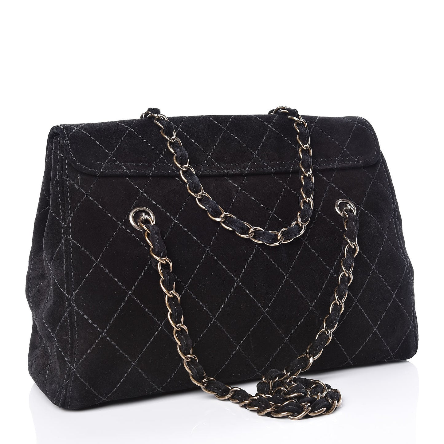 Suede Diamond Stitched Flap Bag Black
