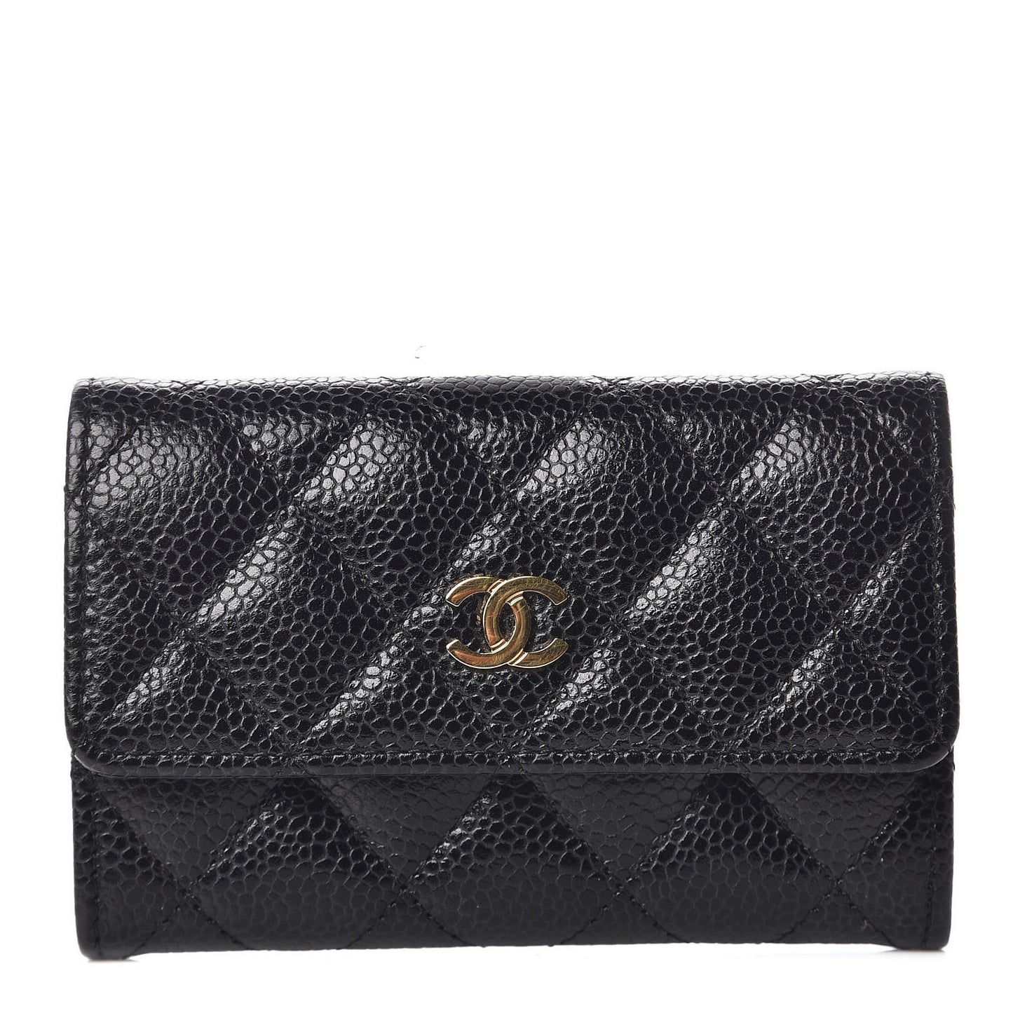 Caviar Quilted Flap Card Holder Black
