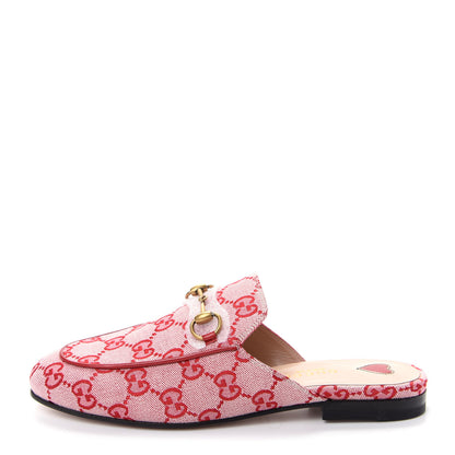 Gucci Canvas GG Monogram Horsebit Womens Princetown Slippers 35.5 Gardenia Hibiscus Red 1 of 11