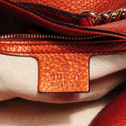 Gucci Metallic Pebbled Calfskin Medium Soho Chain Shoulder Bag Burnt Orange 7 of 9