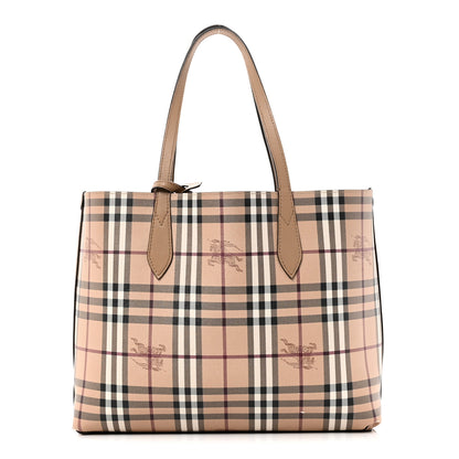 Burberry Grainy Calfskin Haymarket Check Medium Reversible Tote Mid Camel 3 of 18