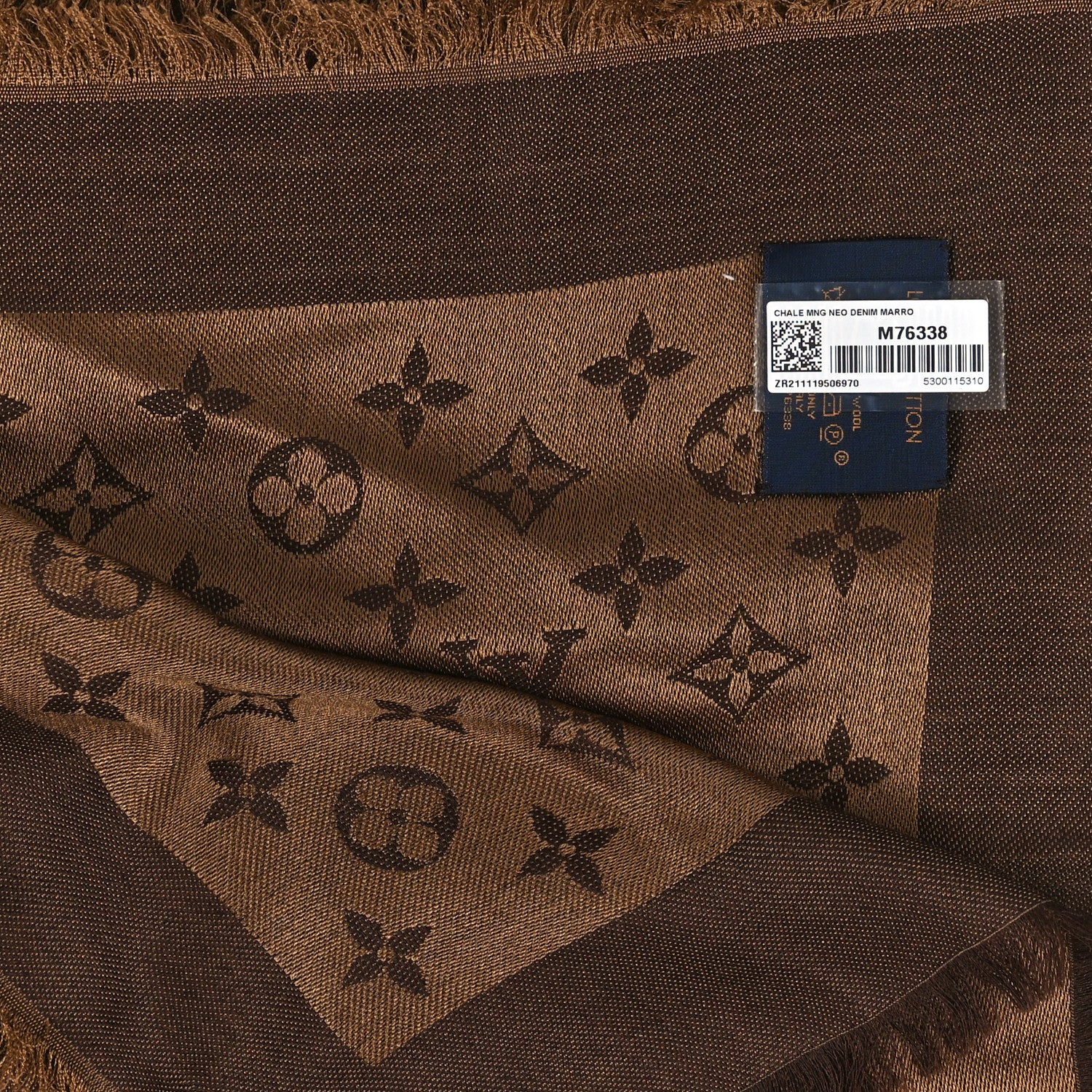 Louis Vuitton Wool Silk Monogram Denim Shawl Brown 3 of 3