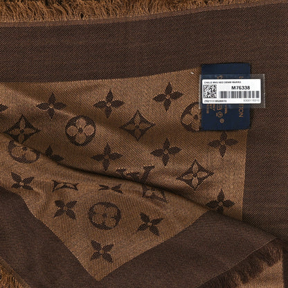 Louis Vuitton Wool Silk Monogram Denim Shawl Brown 3 of 3