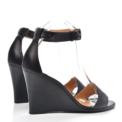 Hermes Calfskin Perforated H Ankle Strap Wedge Sandals 39 Black 4 of 7
