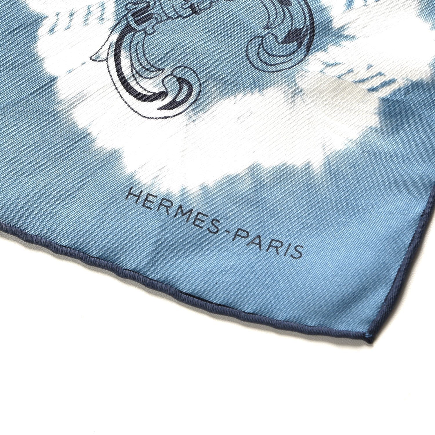 Hermes Silk Caducee Rock Tie and Dye Scarf 100 Blue Jean Marine 3 of 6