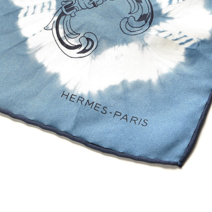 Hermes Silk Caducee Rock Tie and Dye Scarf 100 Blue Jean Marine 3 of 6