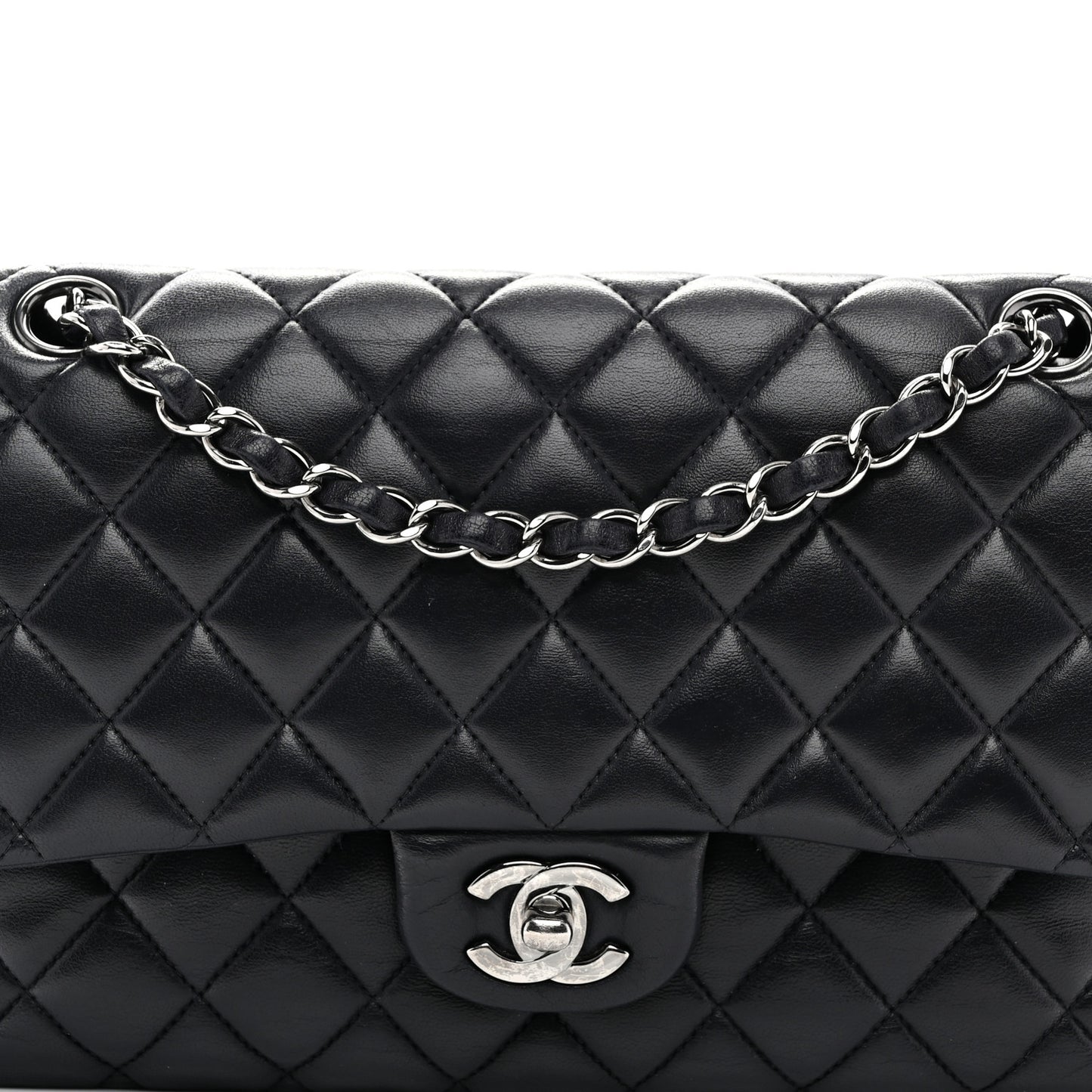 Lambskin Quilted Medium Double Flap Navy