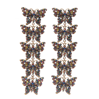 Gucci Metal Crystal Butterfly Clip On Drop Earrings Aged Gold Multicolor 1 of 5