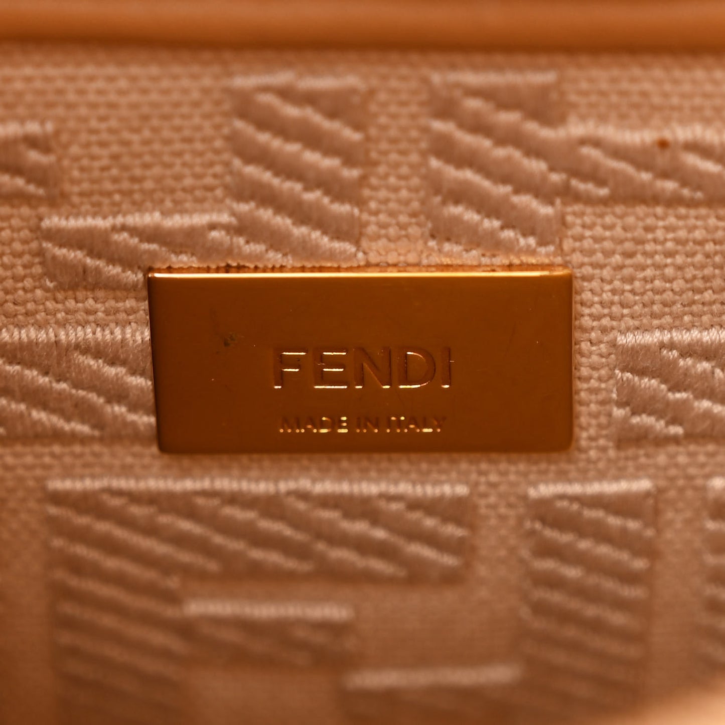 Vitello Seta Canvas FF Embroidered Mini Peekaboo Iconic Satchel Miele Scuro Poudre