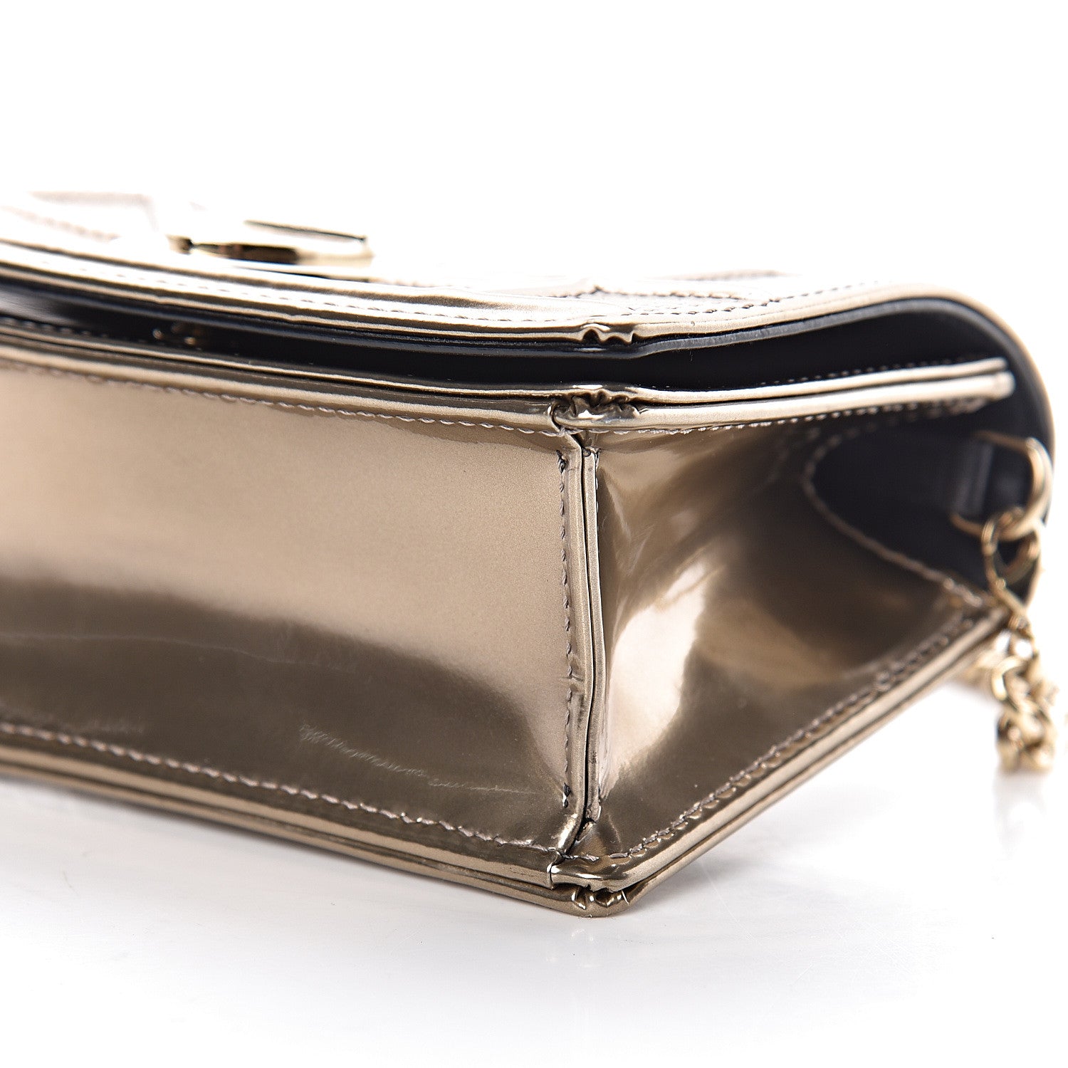 Christian Dior Metallic Patent Micro-Cannage Baby Diorama Flap Bag Champagne 10 of 11