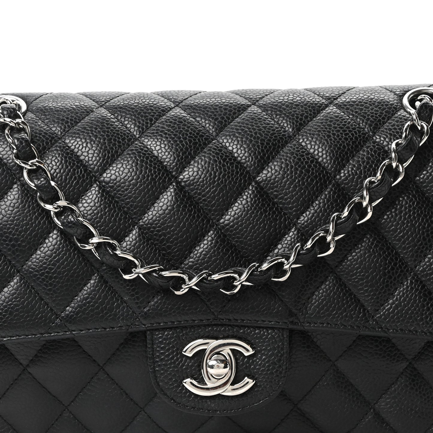 Caviar Quilted Medium Double Flap Black