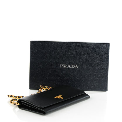Prada Saffiano Metal Oro Chain Wallet Nero Black 4 of 7