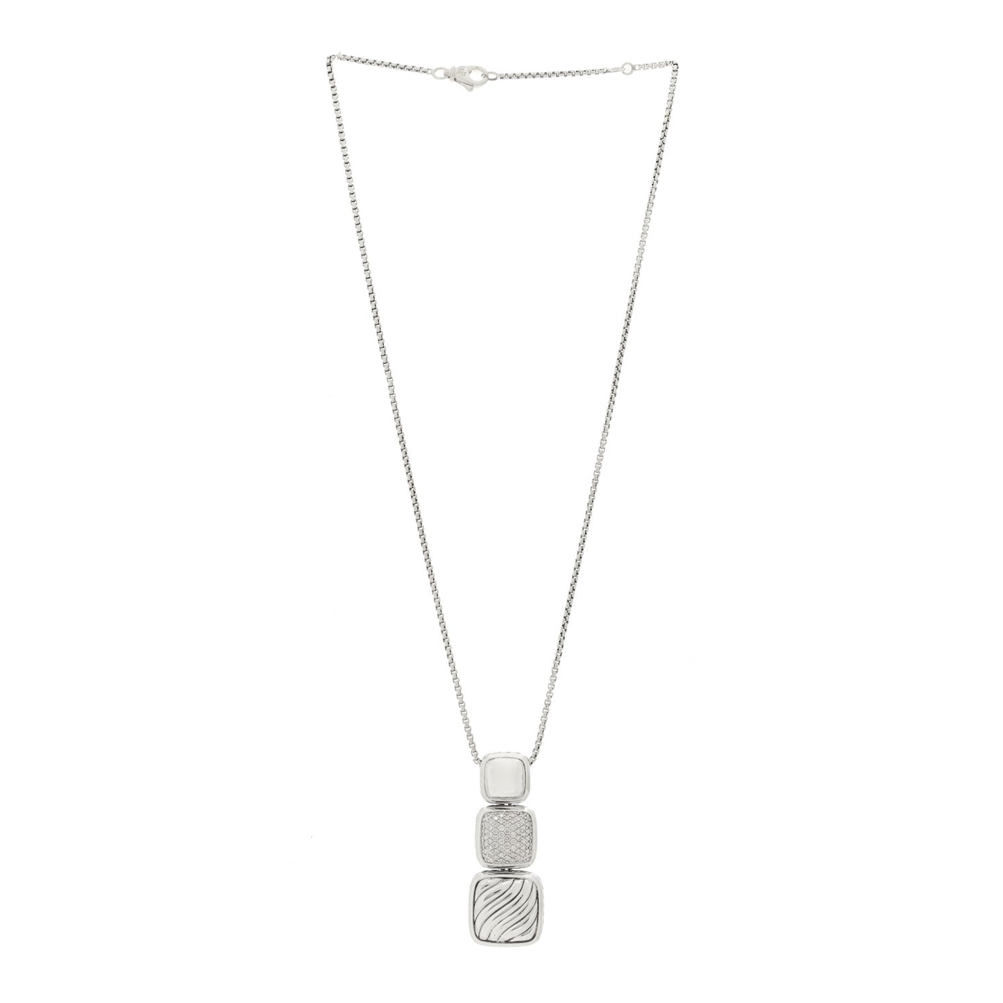 Sterling Silver Diamond Chiclet Triple Drop Necklace