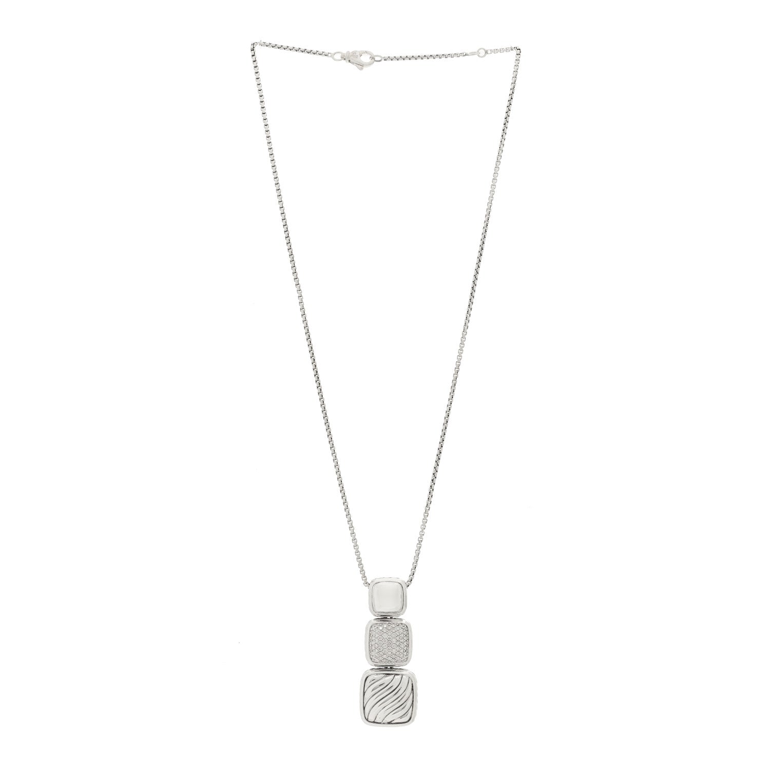 David Yurman Sterling Silver Diamond Chiclet Triple Drop Necklace 3 of 5