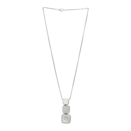 David Yurman Sterling Silver Diamond Chiclet Triple Drop Necklace 3 of 5