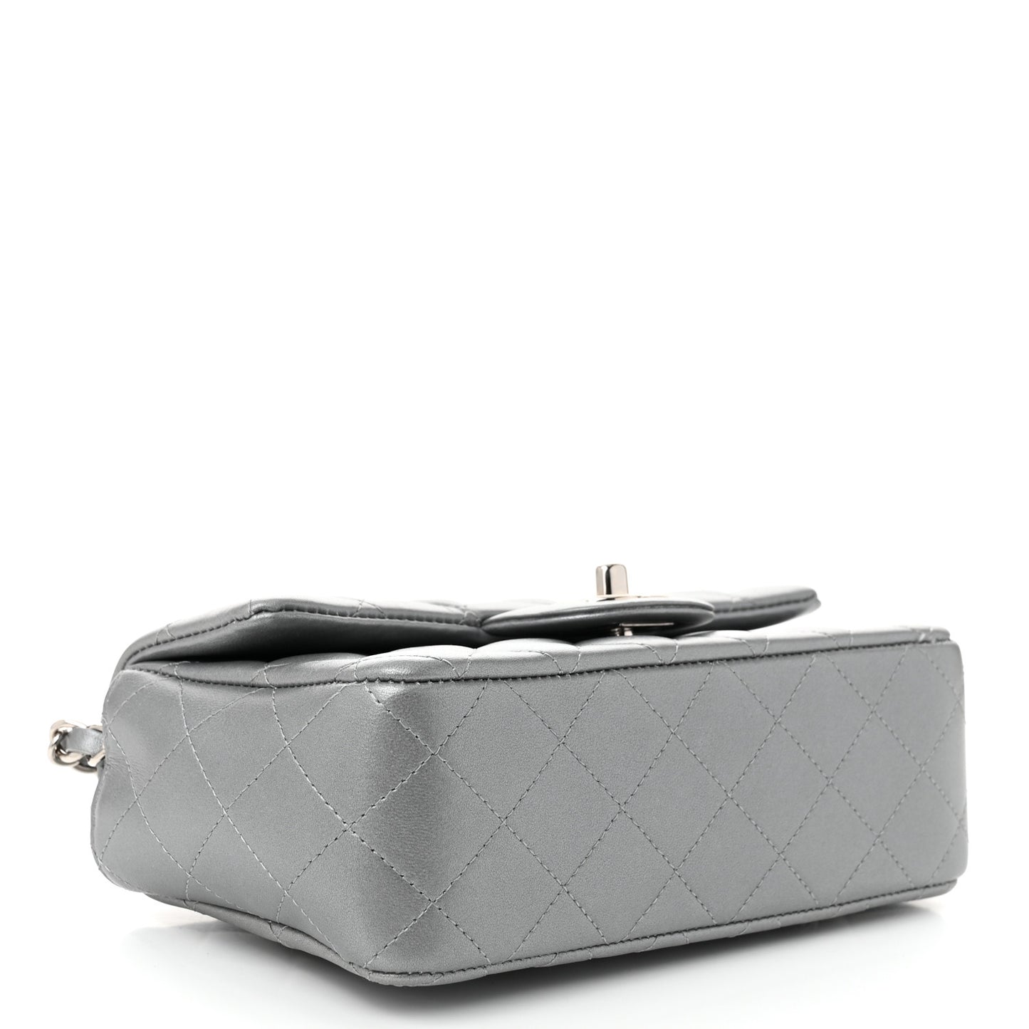Metallic Lambskin Quilted Mini Rectangular Flap Silver