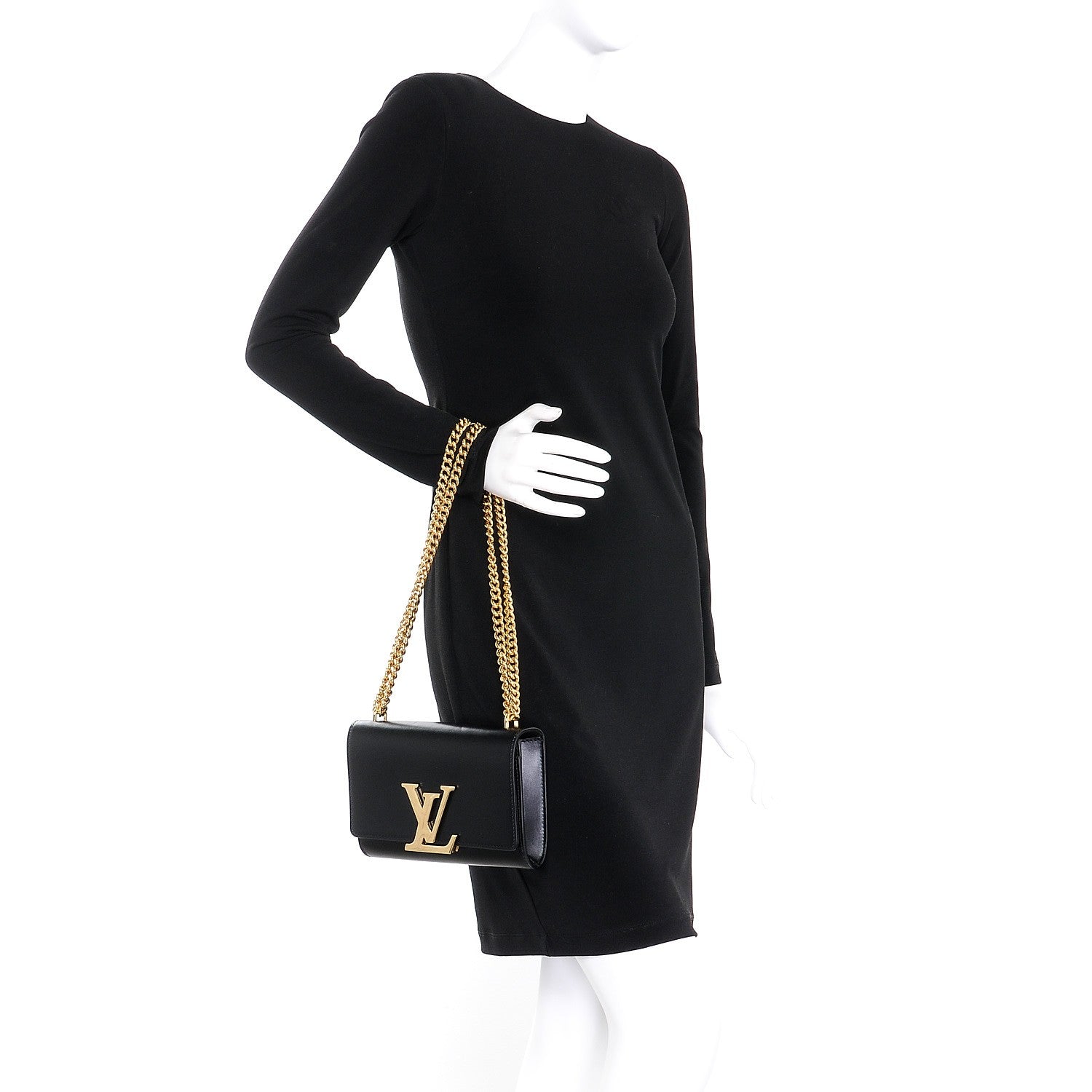 Louis Vuitton Calfskin Chain Louise MM Black 3 of 8