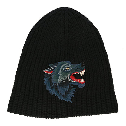 Gucci Wool Wolf Embroidered Knit Beanie Hat M Black 1 of 6