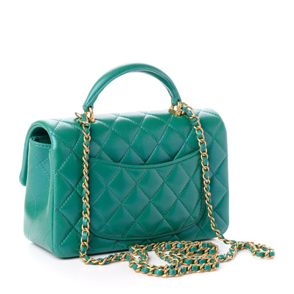 Chanel Iridescent Lambskin Quilted Mini Top Handle Rectangular Flap Green 3 of 10