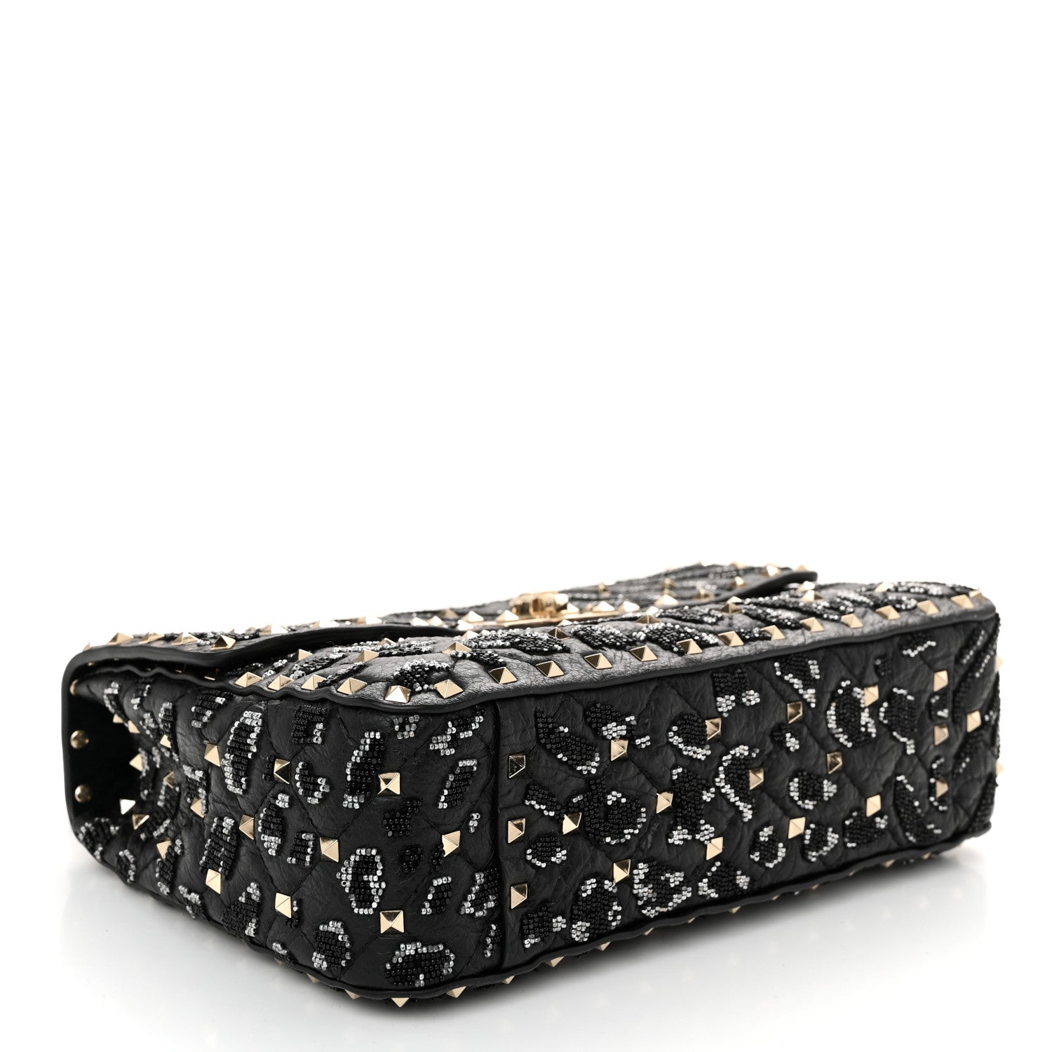 Valentino Garavani Lambskin Sequin Medium Rockstud Spike Shoulder Bag Black 4 of 10