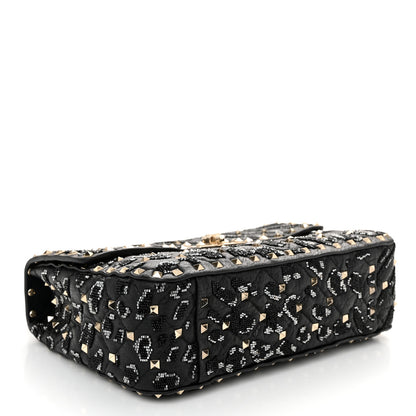 Valentino Garavani Lambskin Sequin Medium Rockstud Spike Shoulder Bag Black 4 of 10