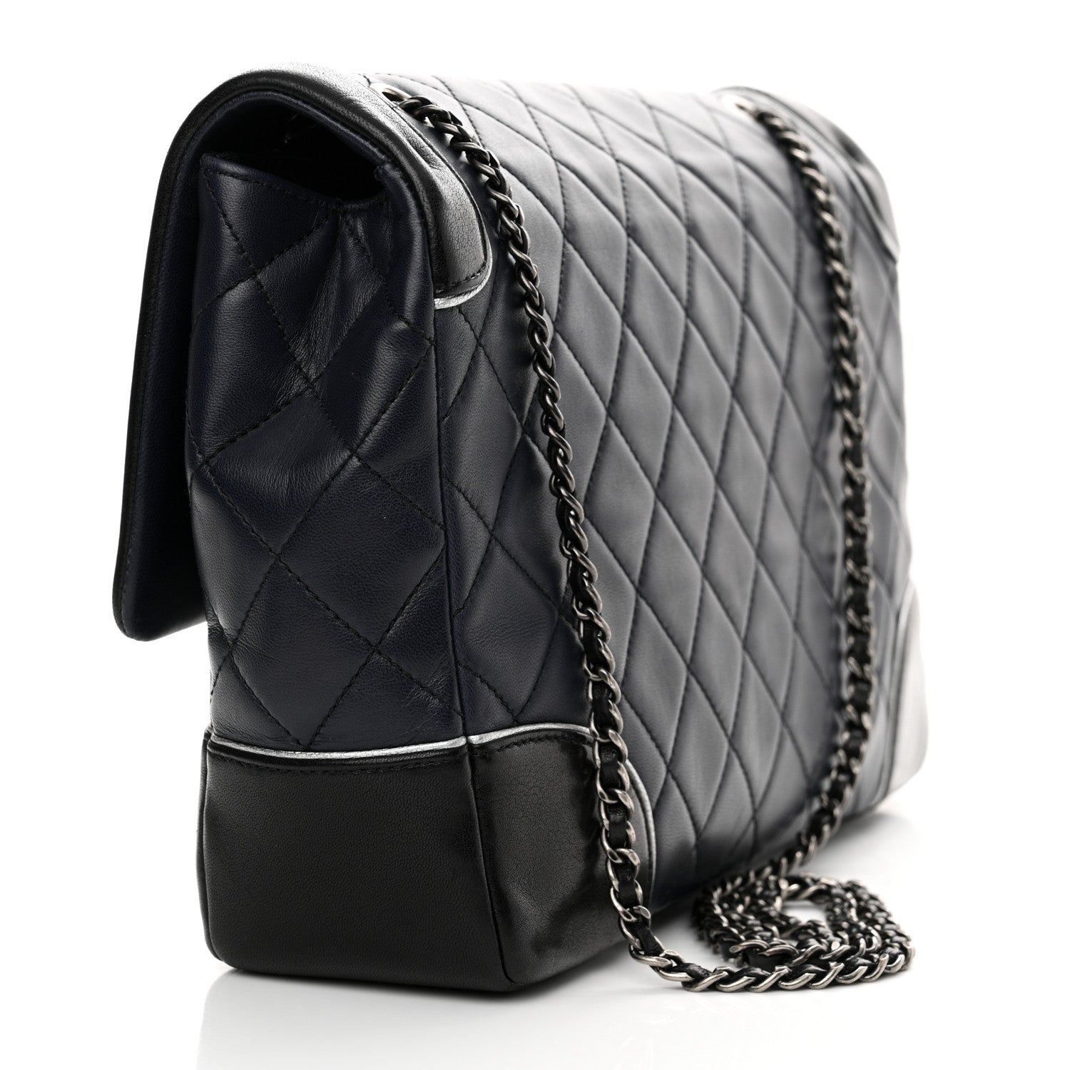 Chanel Calfskin Quilted Bi-Color Jumbo Flap Blue Black 3 of 15